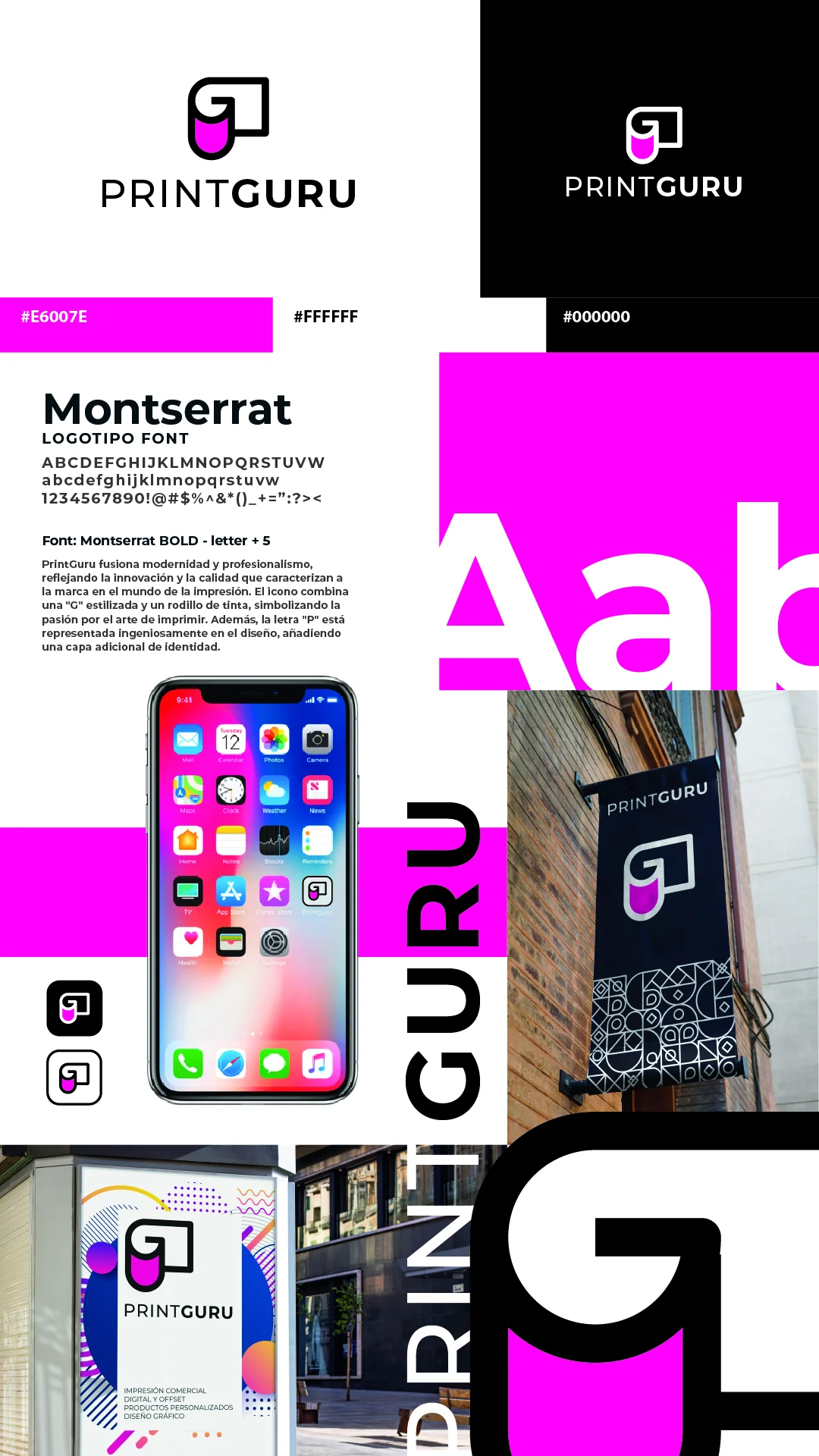 PrintGuru — Presentación vertical de la identidad